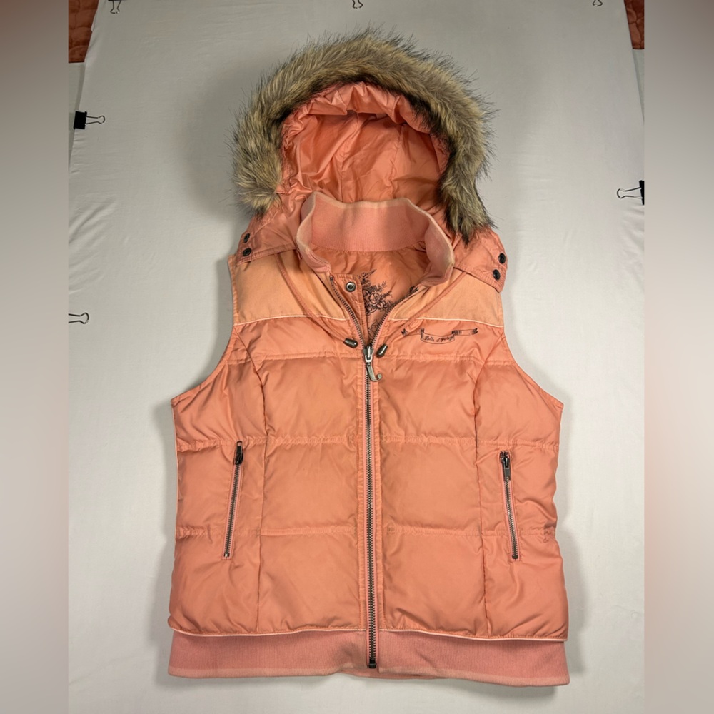 VTG Juicy Couture Pink Puffer Vest Faux Fur Reversible XL Y2K